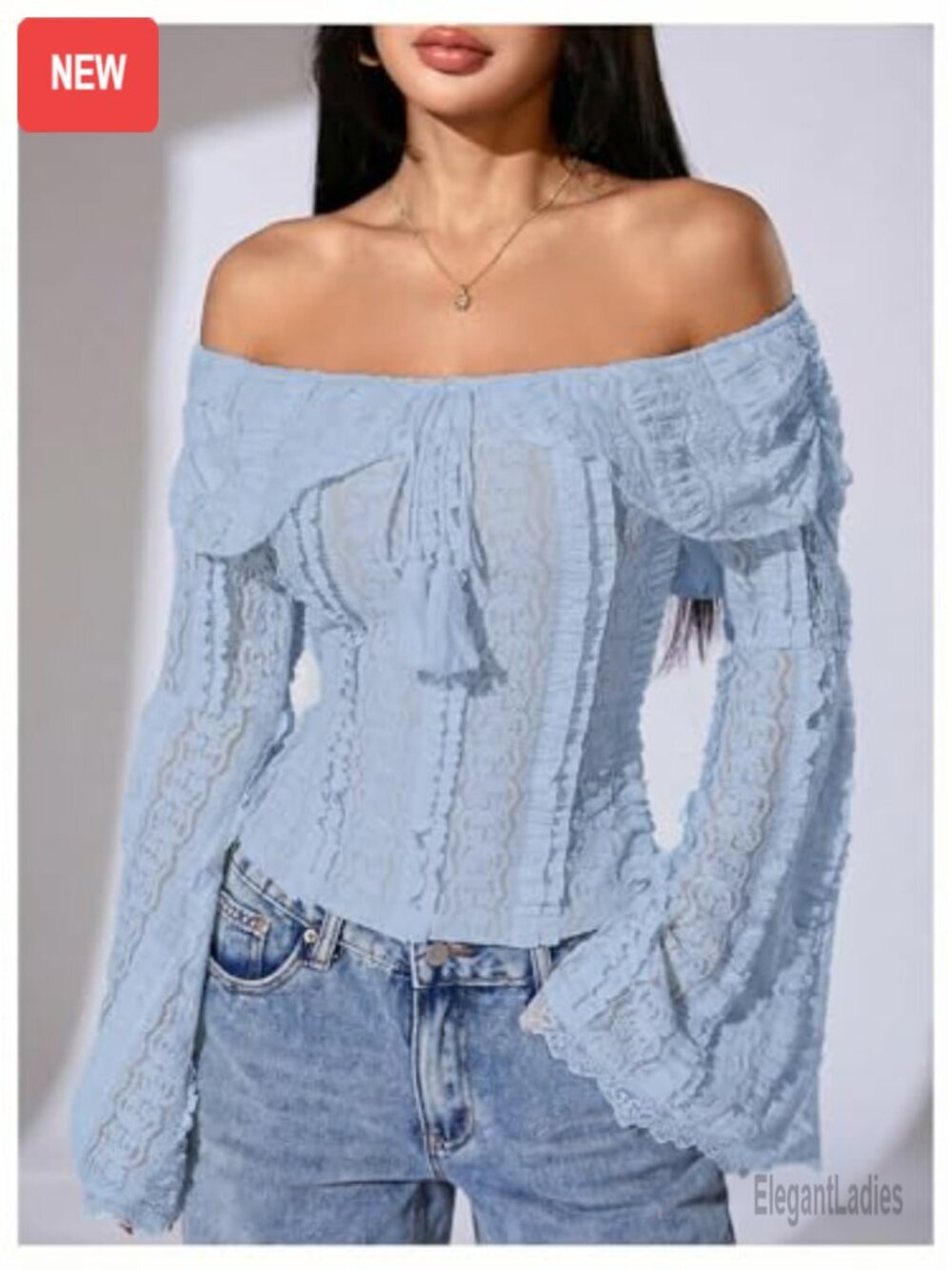 Off Shoulder Lace Tank Top Bell Sleeve Crop Top Going Out Y2K Summer Top - Picture 3 of 5
